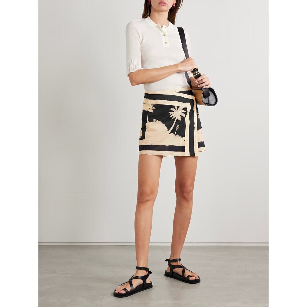 Johanna Ortiz Velereando Printed Organic Cotton-Voile Mini Wrap Skirt Black - 2